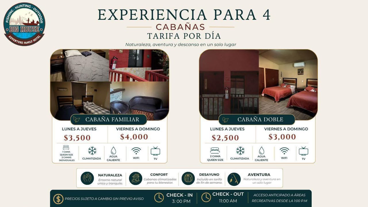 Tarifas de cabañas — experiencia para 4 personas